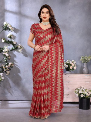 VIJAYAVALLABH Printed Bollywood Lycra Blend Saree(Red)