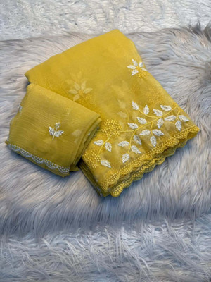 LAJEELEE Embroidered Bollywood Jimmy choo Saree(Yellow)