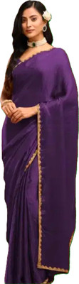 M MAANVIT Solid/Plain Kanjivaram Jimmy choo, Pure Cotton Saree(Purple)