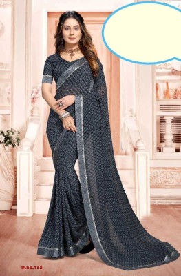 NANCY HUB Ombre, Blocked Printed, Geometric Print, Solid/Plain Bollywood Georgette, Chiffon Saree(Grey)