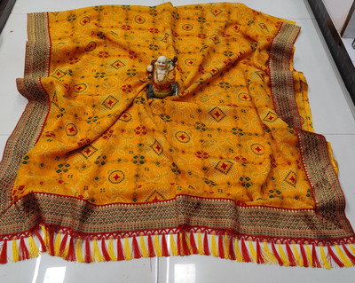 SHIV COLLECTION Printed Bandhani Georgette Saree(Yellow)
