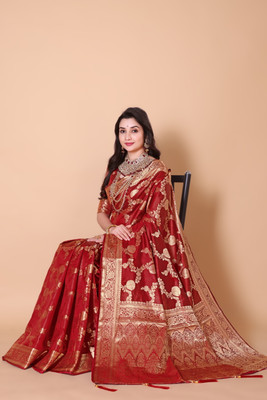 Wovenza Woven Bollywood Silk Blend Saree(Red)