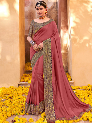 Ratnavati Embellished Bollywood Art Silk Saree(Pink)