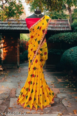 Ruhabs Printed Chettinadu Georgette Saree(Yellow)