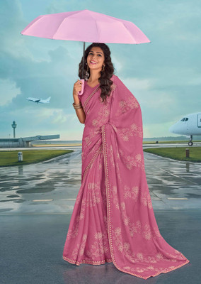 Laxmipati sarees Printed Saree with Attached Blouse Chiffon Saree(Pink, Beige)