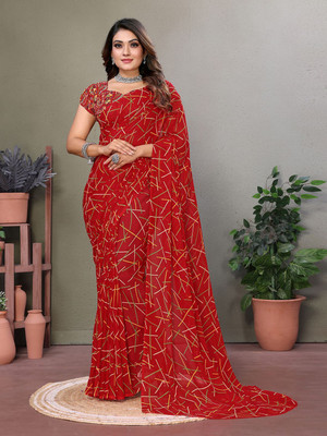 Moda Rapido Printed, Self Design Daily Wear Georgette Saree(Red)