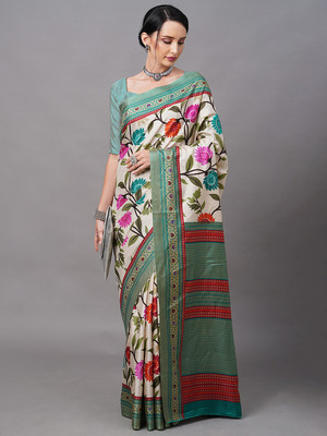 Divastri Printed Banarasi Art Silk Saree(Cream)