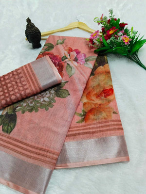 Gajal Digital Print Bollywood Linen, Cotton Linen Saree(Multicolor)