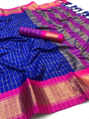 Dhami Checkered Chettinadu Art Silk, Cotton Silk Saree(Multicolor)