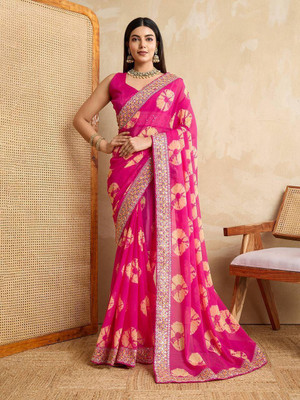 Disha Fashion Printed Bollywood Georgette Saree(Pink)