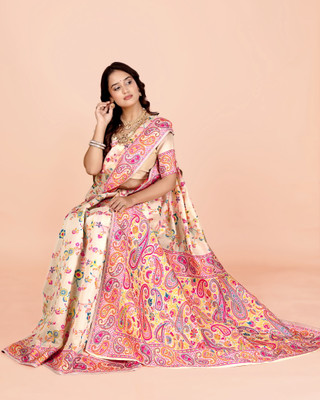 NEZAA EXPORT Woven Kanjivaram Pure Cotton Saree(Cream)