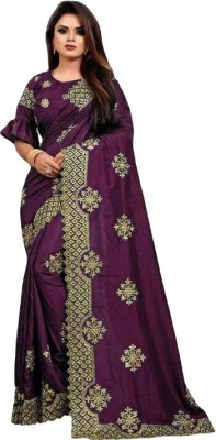 Jk fashion Printed Banarasi Cotton Blend Saree(Purple)