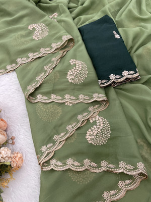 Ethina Fashion Embroidered Bollywood Georgette Saree(Light Green)