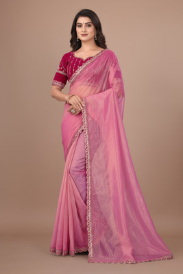 Classy Foriever Solid/Plain Bollywood Tissue Saree(Pink)