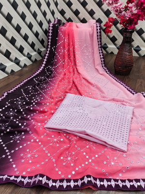 RUPAL CREATION Embroidered Bhagalpuri Georgette Saree(Pink)