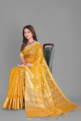 Aarunika MT Woven Bollywood Organza Saree(Yellow)