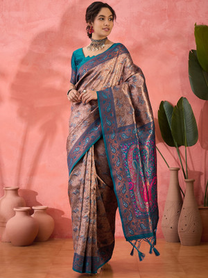 Sangria Self Design Saree with Attached Blouse Silk Blend Saree(Light Blue)