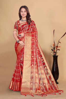 Aarunika SST Woven Bollywood Organza Saree(Red)