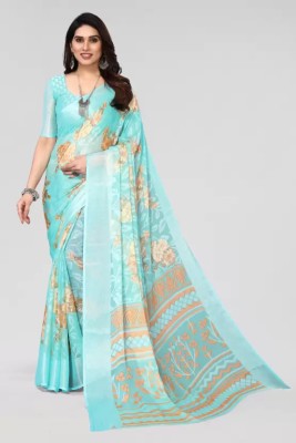 Sita Floral Print, Geometric Print, Paisley, Polka Print, Self Design, Woven Daily Wear Brasso Saree(Light Blue)