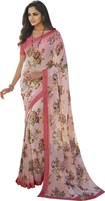 RAJESHWAR FASHION Printed Bollywood Georgette Saree(Pink, Multicolor)