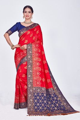 Aformi Woven Banarasi Nylon Saree(Red)