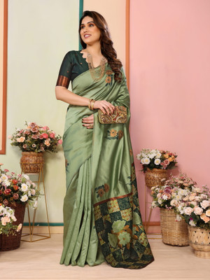 Sidhidata Woven Kanjivaram Silk Blend Saree(Light Green)