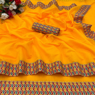 manish Self Design Mysore Pure Cotton Saree(Yellow)