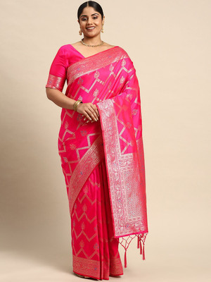 Sztori Woven Banarasi Silk Blend Saree(Pink)