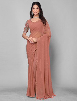 Vrati Creation Solid/Plain Bollywood Georgette Saree(Orange)