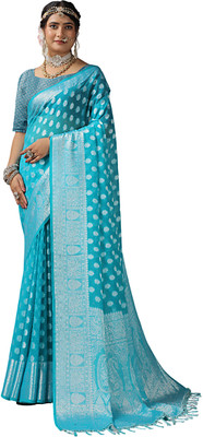 nirmal creation Woven Banarasi Georgette Saree(Light Blue)