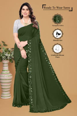 Manan Creation Embellished Bollywood Georgette Saree(Light Green)