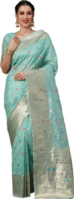 Akhilam Woven Banarasi Organza Saree(Light Green)