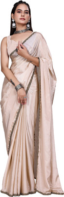 HangerStories Solid/Plain Kanjivaram Jimmy choo, Chiffon Saree(Cream)