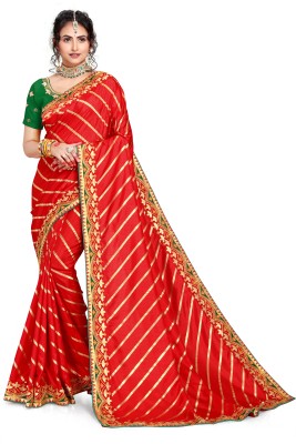 TINA FASHION Striped Bollywood Silk Blend Saree(Red)