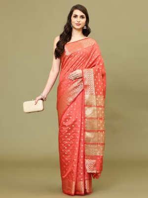 Meena Bazaar Embroidered Bollywood Art Silk Saree(Red)