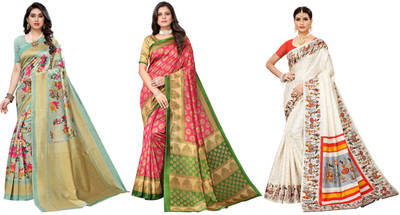 YASHIKA Printed Daily Wear Art Silk Saree(Pack of 3, Light Green, Pink, Cream)