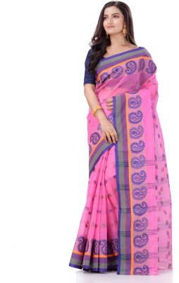 TANTLOOM Woven Handloom Pure Cotton Saree(Pink)