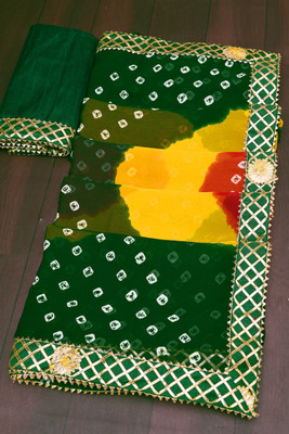 ASTEYAM Printed Bandhani Georgette Saree(Green)