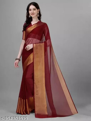 Online Bazaaar Solid/Plain Bollywood Chiffon Saree(Maroon)