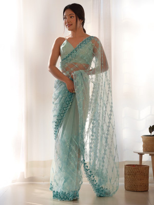 Sareemall Embellished Bollywood Net Saree(Light Blue)