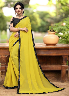 NESHVI ENTERPRISE Solid/Plain Bollywood Georgette Saree(Pack of 2, Yellow)