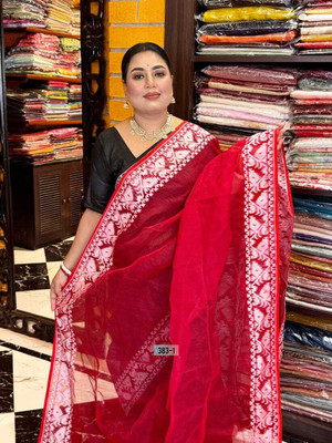 binita Self Design Jamdani Cotton Silk Saree(Red)