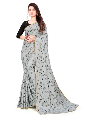 S.B Creation Blocked Printed Bollywood Tussar Silk, Brasso Saree(Grey)