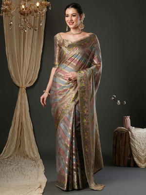 Tasrika Woven Banarasi Organza Saree(Grey)