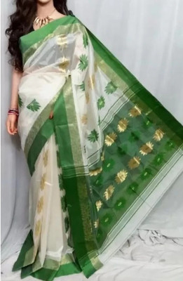 Upama Fabric Self Design Handloom Handloom Tussar Silk Saree(Dark Green)