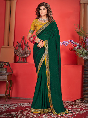 Tasrika Embroidered Bollywood Silk Blend Saree(Green)
