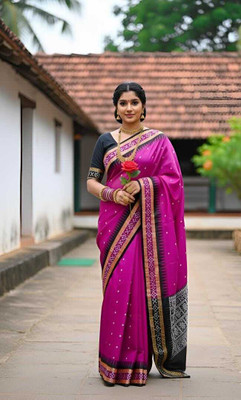 Tilfelle Woven, Temple Border Sambalpuri Silk Blend Saree(Pink)