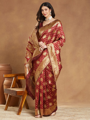 Janasya Woven Banarasi Silk Blend Saree(Maroon)