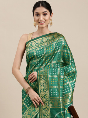 Tasrika Self Design Bandhani Silk Blend Saree(Light Green)
