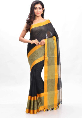 HouseOfCommon Color Block Bollywood Cotton Silk Saree(Black)